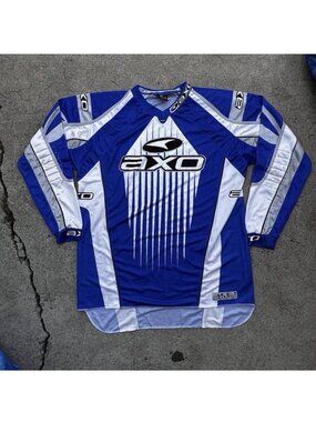 Vintage AXO TEAM ISSUE Padded Long Sleeve Blue Motocross Jersey Shirt XL